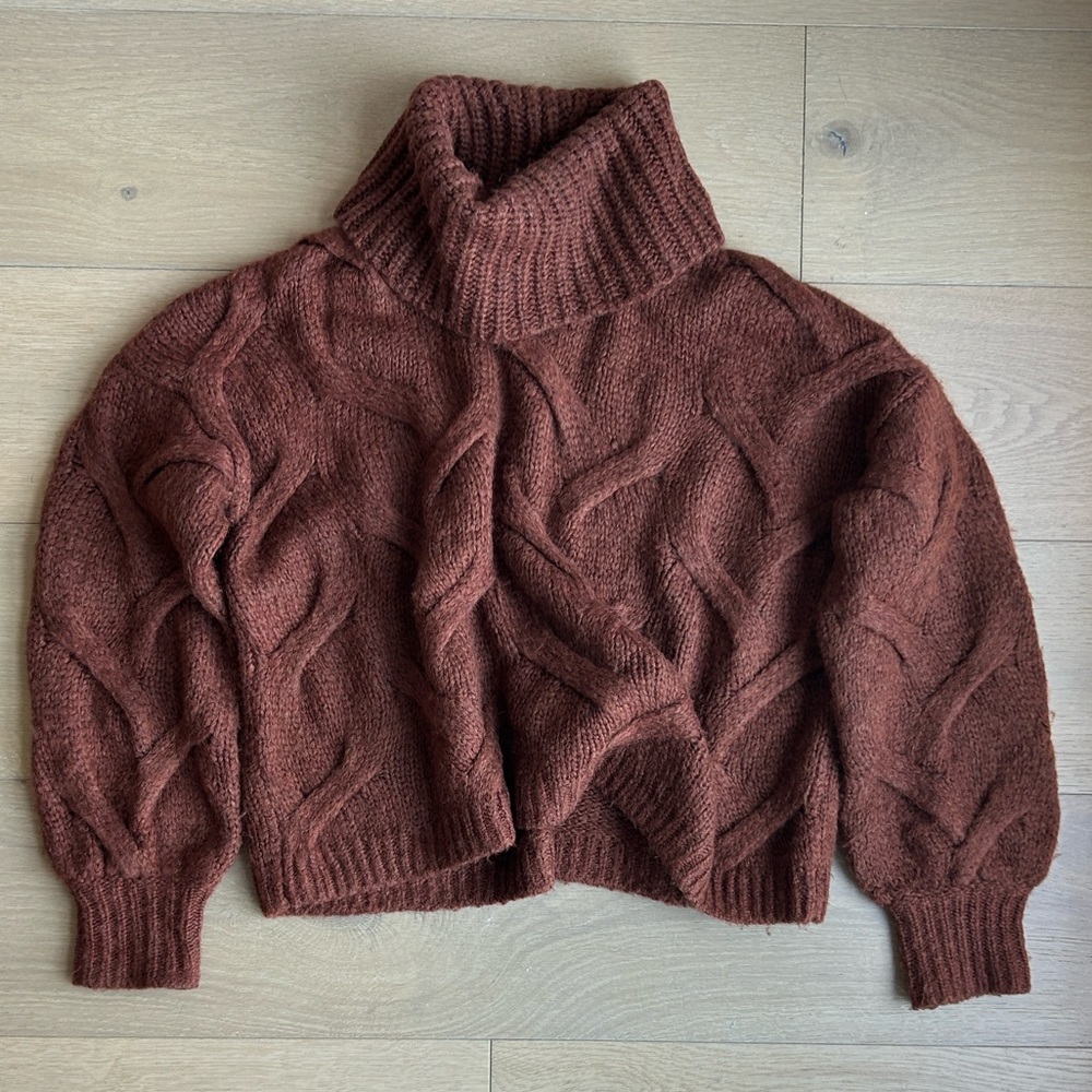 Madewell Rich Brown Cable Knit Turtleneck Sweater
